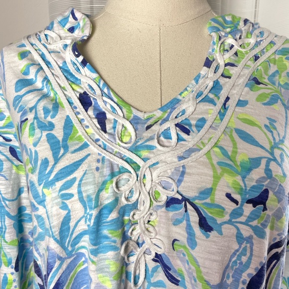 Lilly Pulitzer Blue Kaia Knit Tunic Top Resort White Shell Beach Size Large - Picture 2 of 8